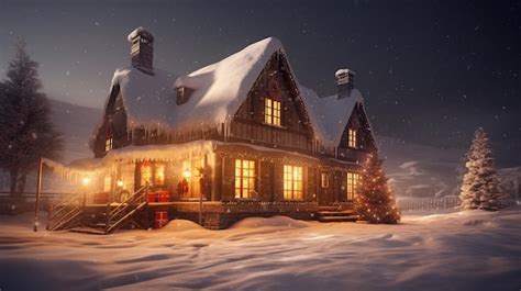 Premium AI Image | A house in the snow with a christmas tree on the roof