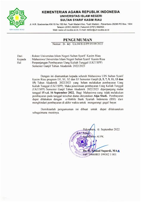 Perpanjangan Pembayaran Uang Kuliah Tunggal Ukt Spp Semester Ganjil