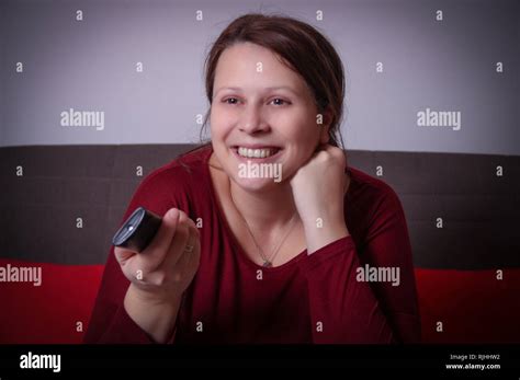 Woman Watching Tv Stock Photo Alamy