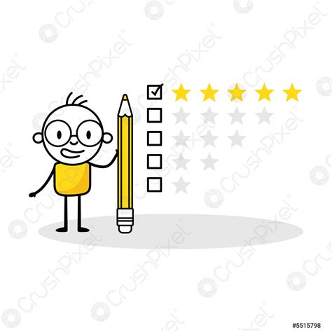 Man character giving five stars positive feedback Customer reviews