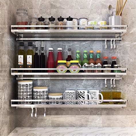 Stainless Steel Kitchen Rack Wall Hanging Type Punch Free Seasoning