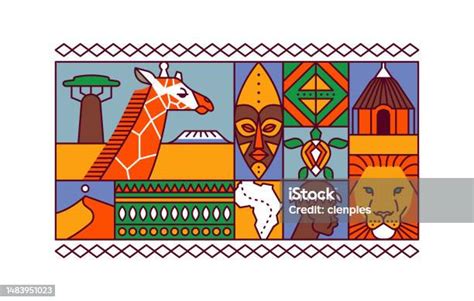 Africa Continent Travel Concept Cartoon Outline Stock Illustration ...