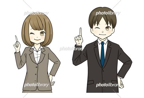 人差し指を立てているスーツを着た男女 イラスト素材 [ 7068192 ] フォトライブラリー Photolibrary