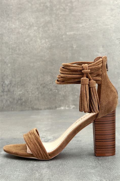 Cute Taupe Heels Vegan Suede Heels Ankle Strap Heels Tassel Heels 38 00 Lulus