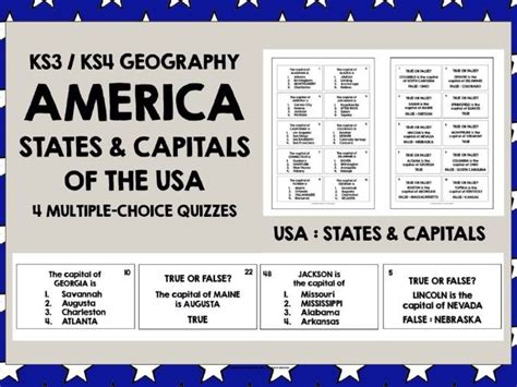 Geography Usa States Capitals Multiple Choice Quizzes Teaching