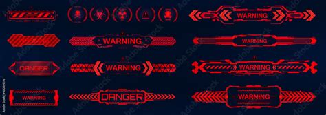 Futuristic Warning Signs In HUD Interface Style Red Notification