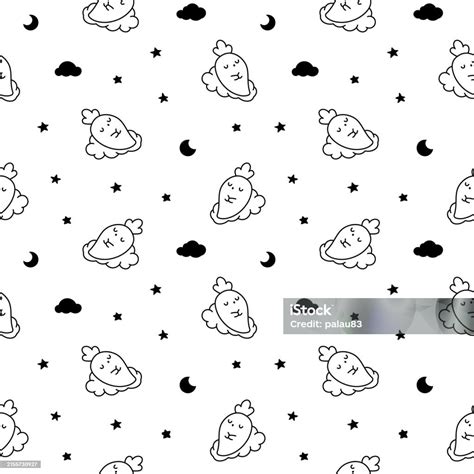 Kawaii Carrot With Funny Faces Seamless Pattern Coloring Page Cute