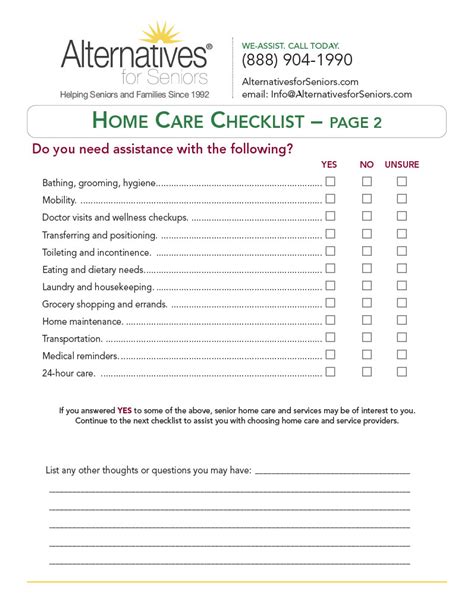 Home Care Checklist Alternatives For Seniors