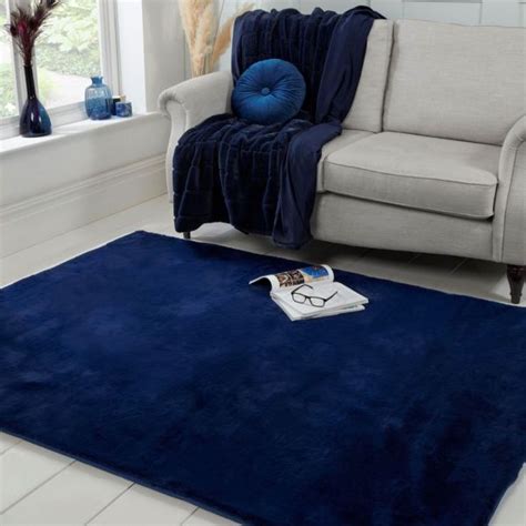 HMC Luxe Faux Fur Navy Plain Shaggy Rug Ashanti Rugs