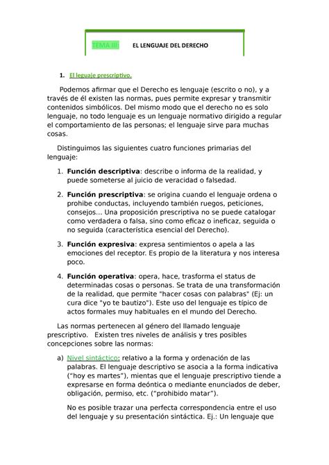 TeorÍa DCHO T3 Apuntes 3 TEMA III EL LENGUAJE DEL DERECHO 1 El