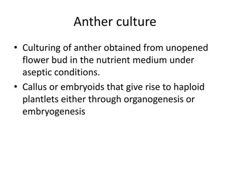 Anther Culture And Pollen Culture Ppt