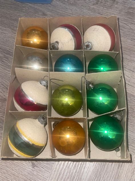 Vintage S Shiny Brite Mica Stripe Christmas Tree Ornaments Etsy