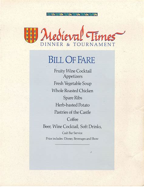 Medieval Dinner Menu