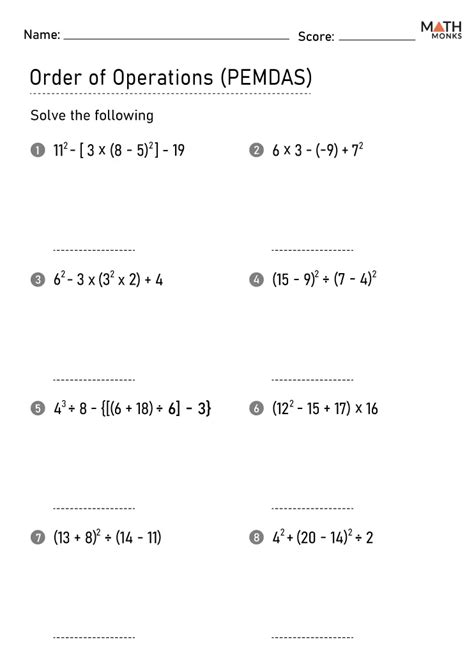 Order Of Operations Worksheets Math Monks