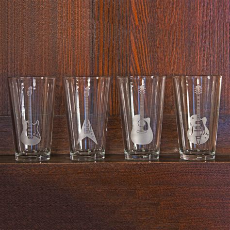 Guitar Assortment Beer Pint Glasses Set Of Four