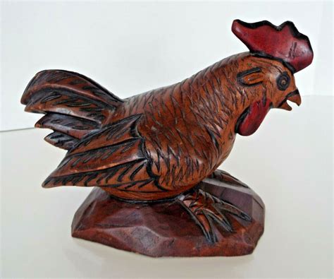 Primitive Rooster Sculpture Hand Carved Chicken Folk Art Vintage