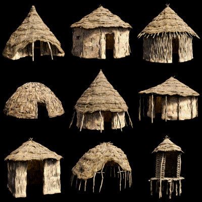 Primitive African Primal Huts Shelter House Collection 3D Model By