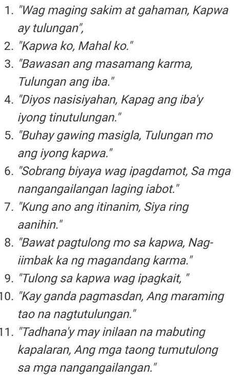 Gumawa Ng Islogan Na Nagpapakita Ng Pagiging Matulungin Sa Kapwa