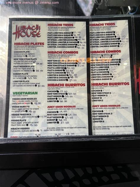 Menu at Hibachi House, Downey