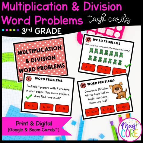 Multiplication Division Word Problems 3rd Grade Task Cards MagiCore