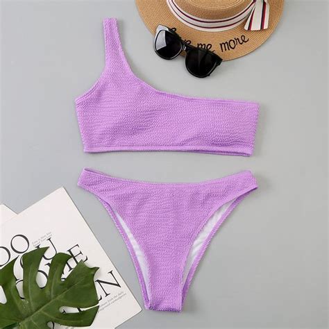 Bikini One Shoulder 2 Delig Paars Wavy Bikini Set Zomer 2022 Maat L Bol