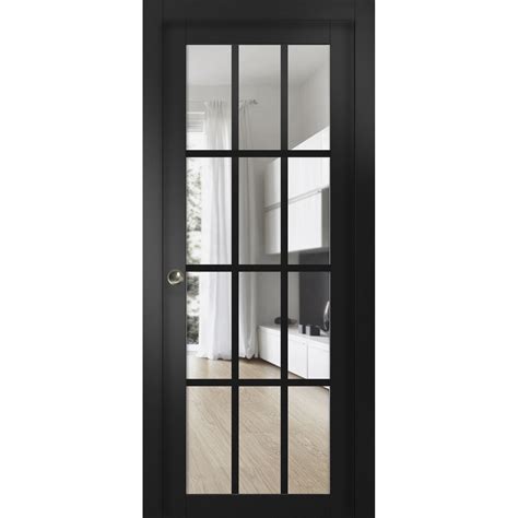 Sliding French Pocket Door with | Felicia 3355 Matte Black with Clear