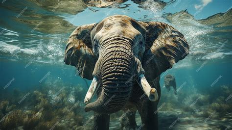 Premium AI Image | Swimming Elephant Underwater African Elephant in Action