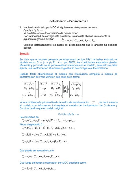 Ejercicios resueltos de Econometría I Solucionario Econometría I 1