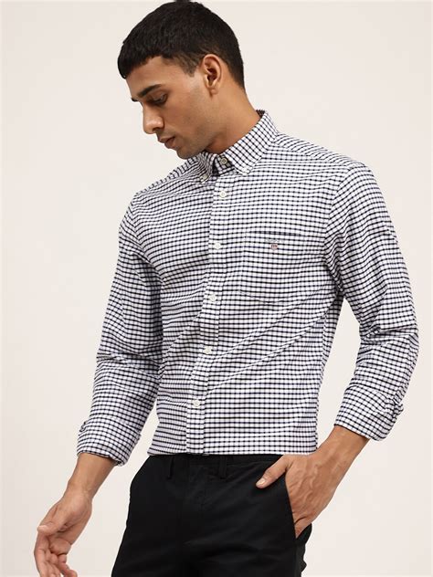 Buy Gant Men Blue And White Checked Regular Fit Cotton Casual Shirt