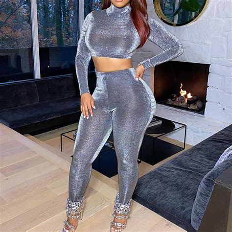 Skinny Long Sleeve Turtleneck Crop Tops And Pants Sexy Suits Wholesale Womens 2 Piece Sets Son538589