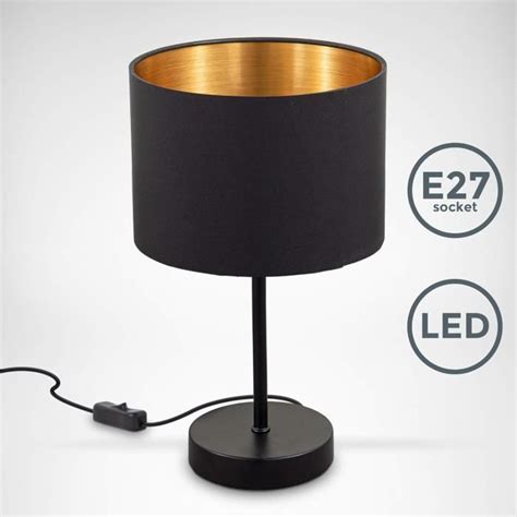 B K Licht Lampe De Table Lampe De Chevet Abat Jour En Tissu Noir Or