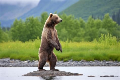 Premium Photo | A brown bear standing on two legs in the wilderness