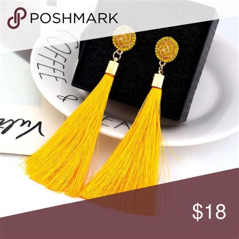 Sparkling Crystal Yellow Tassel Earrings