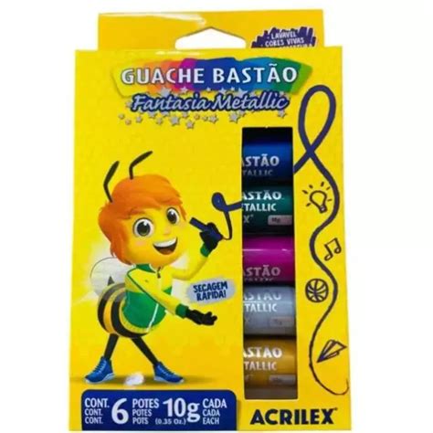 Guache bastão 06 cores metálicas acrilex