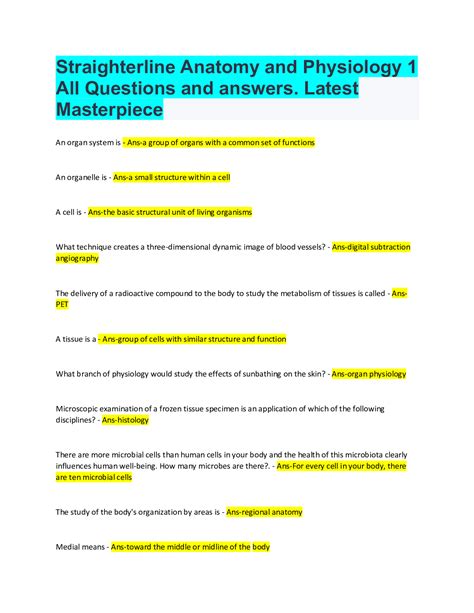 Straighterline Anatomy And Physiology All Questions And Answers