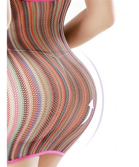 Women Lingerie Rainbow Fishnet Babydoll Halter Stretch Chemise