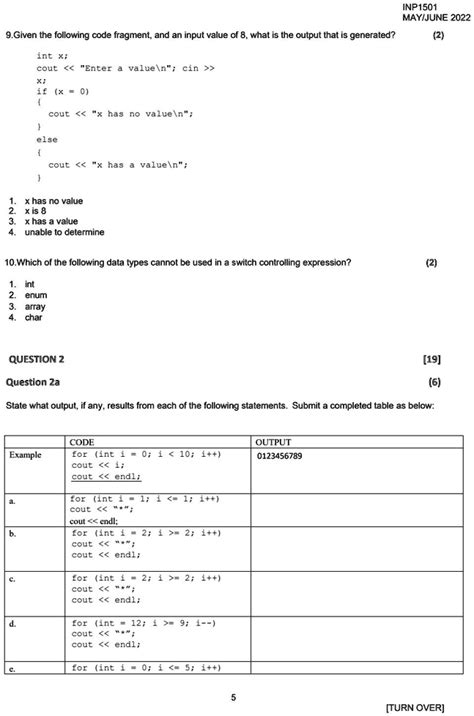 Solved Texts Inp1501 May June 2022 9 Given The Following Code Fragment And An Input Value Of