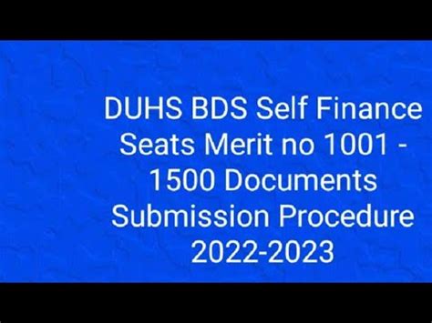 Duhs Bds Self Finance Seats Merit No To Documents Submission