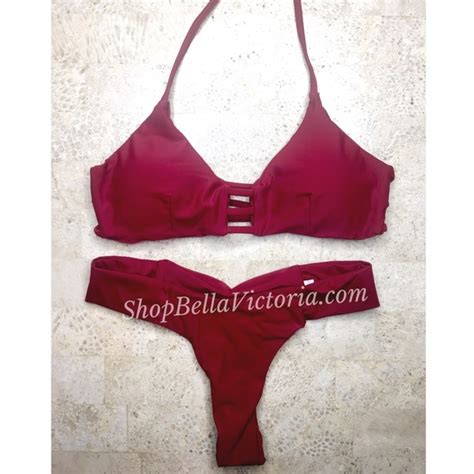 Bellavictoriaboutique Swim Kiera Burgundy Strappy Thong Bikini Bottom Poshmark