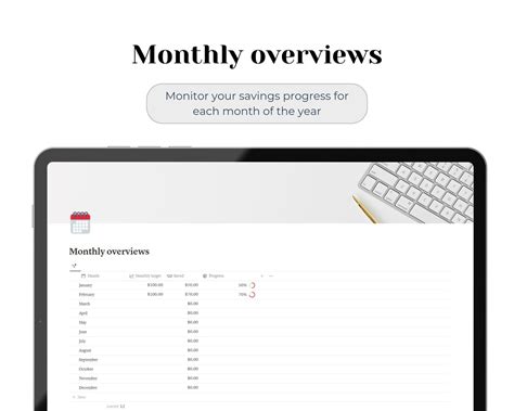 Yearly Savings Tracker Notion Template Undated Aesthetic Dashboard