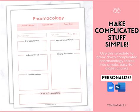 Editable Nursing Pharmacology Template Nursing Notes Nursing Etsy