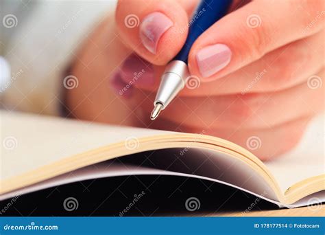 Female Hands Write In A Notebook Office Place Close Up View Image