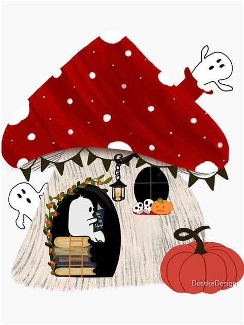 Cute Halloween Mushroom And Ghost Design Bookish Ghost Sticker For