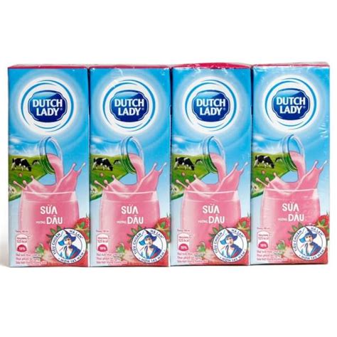 Sữa tiệt trùng hương dâu Dutch Lady 180ml Lốc 4 hộp