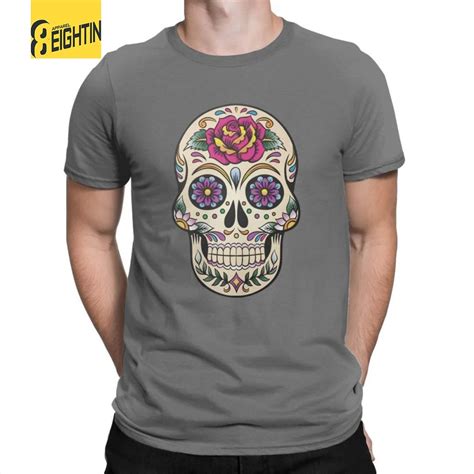 Day Of The Dead T Shirt Sugar Skull With Rose Tile Tees For Men 100