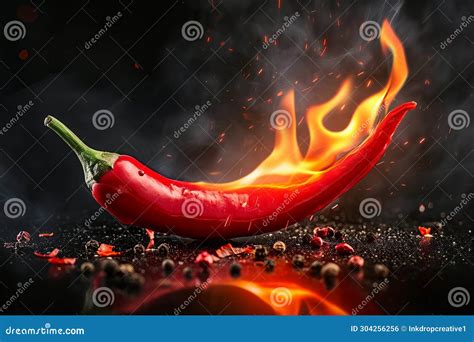 A Flaming Hot Red Chilli Pepper On Fire Burning Hot Spicy Chilli Food Stock Photo Image Of