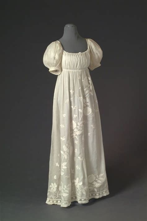 1805 Embroidered White Work On White Cotton Regency Gown 1800s Fashion