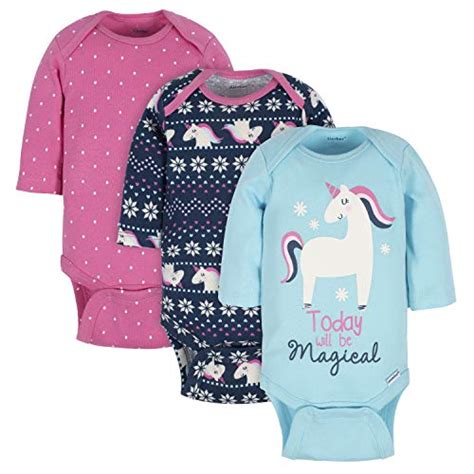 Gerber Baby Girls 3 Pack Long Sleeve Onesies Bodysuit Unicorndots 3