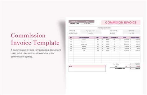 Commission Invoice Template Prntbl Concejomunicipaldechinu Gov Co