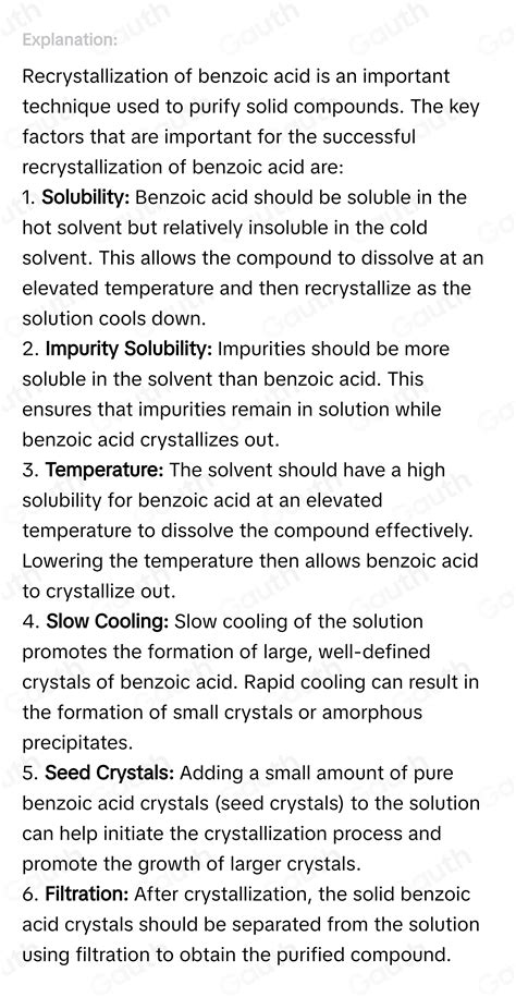 Solved What Is Important For Recrystallization Of Benzoic Acid Algebra